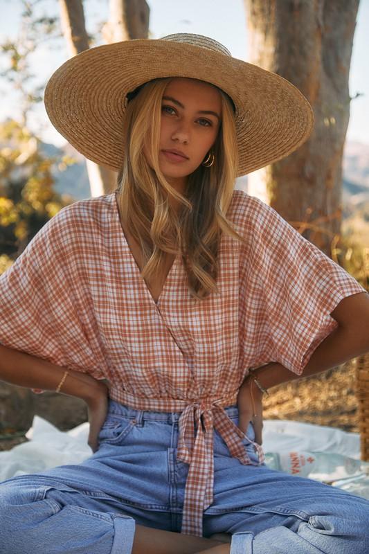 Cross Plaid Tie Top