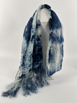 Indigo Dyed Silk Scarf Patterned