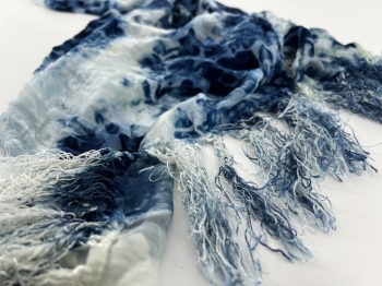 Indigo Dyed Silk Scarf Patterned