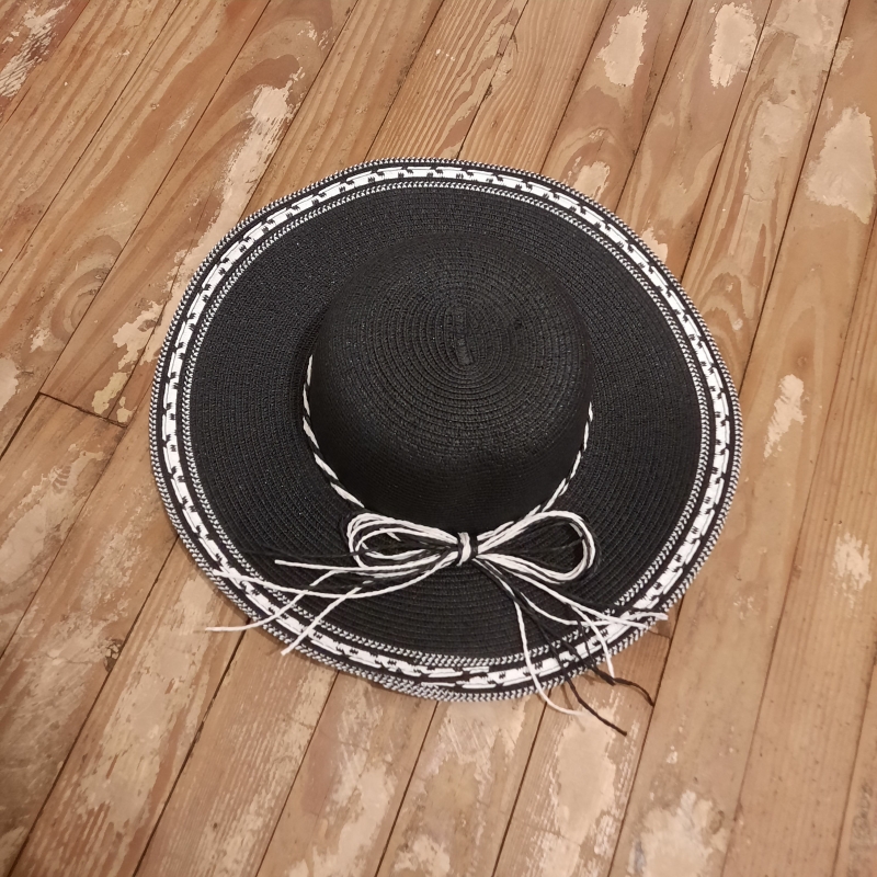 Sun Hat Black with White Detailing