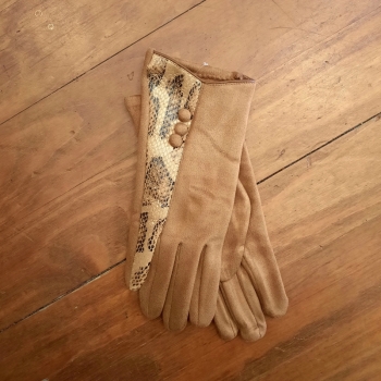 Gloves - Camel, Python and Button Detail