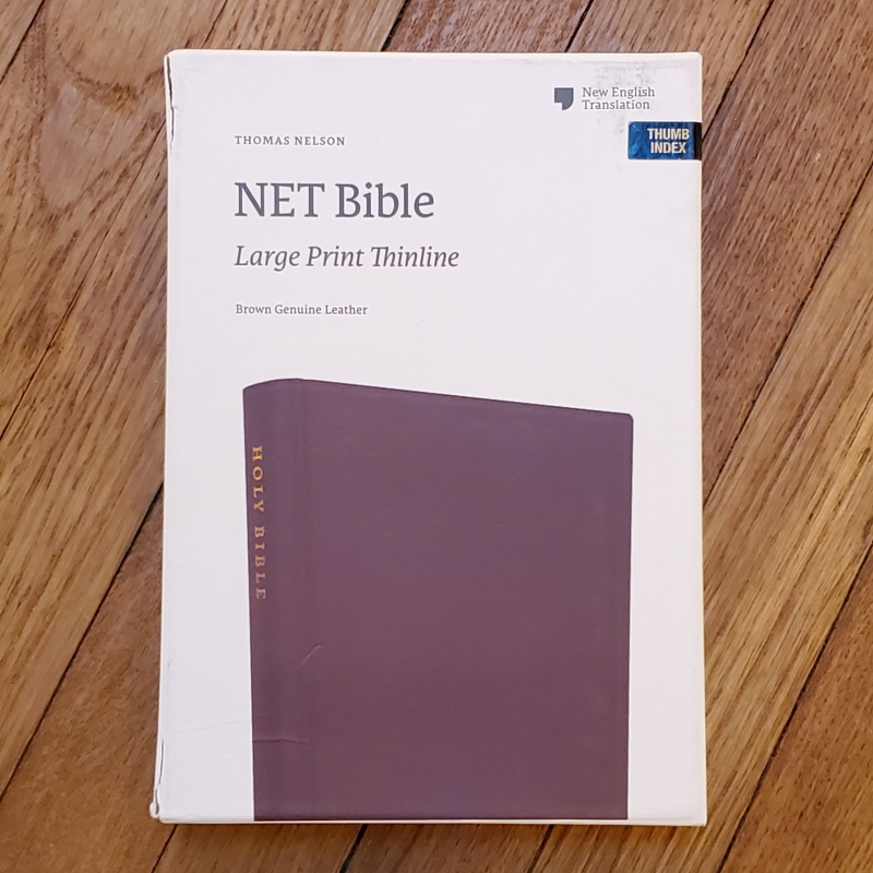 NET Bible Large Print Thinline, Thumb Indexed, Genuine Leather, Brown