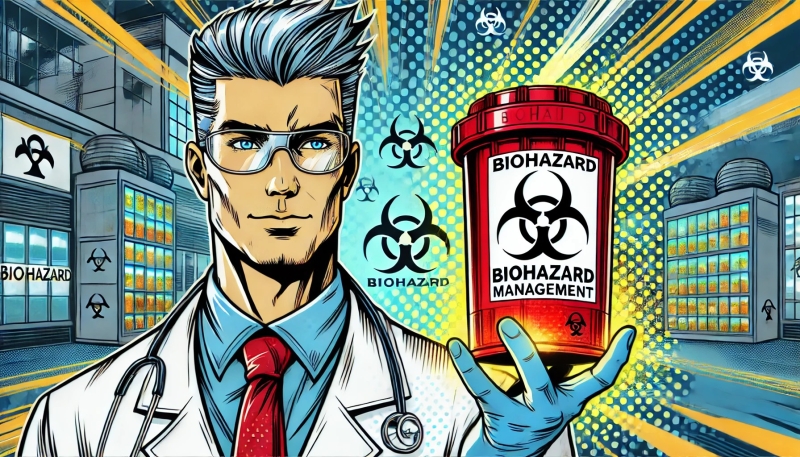 DALL·E 2024-12-05 10.43.34 - A vibrant and colorful veterinary office featuring a medical waste disposal setup with MET-Bio branding. The scene includes a veterinarian in clean sc 1