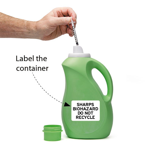 diabetic sharps green bottle