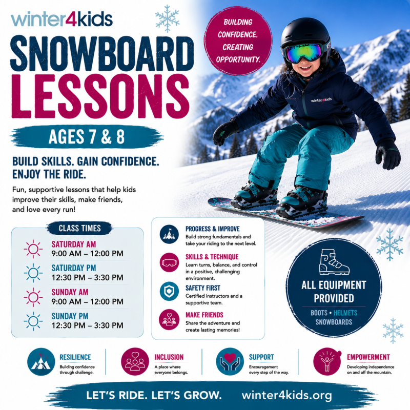 Saturday - Beginner Snowboard Lessons Ages 7-8