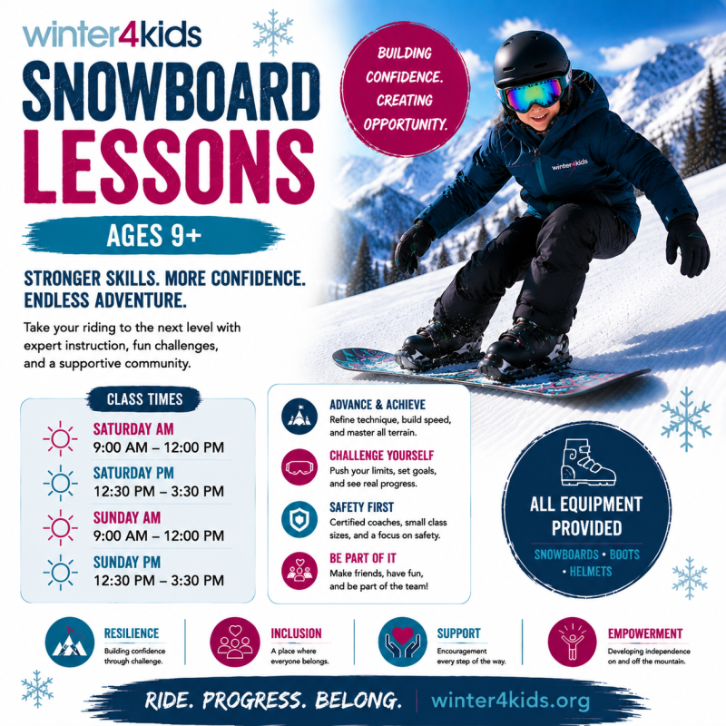 Saturday- Beginner Snowboard Lessons Ages 9+