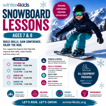 Saturday - Beginner Snowboard Lessons Ages 7-8