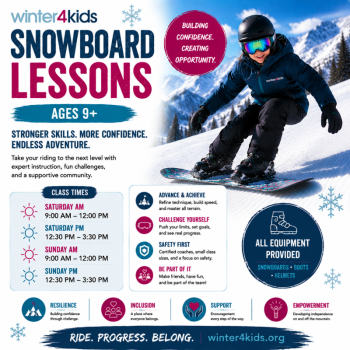 Sunday - Beginner Snowboard Lessons Ages 9+